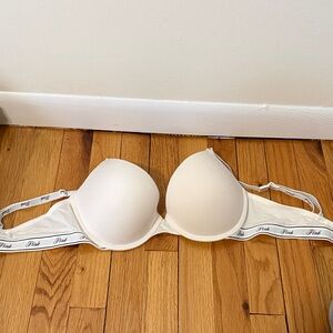 PINK Victoria's Secret Ivory Bra with Logo Straps
